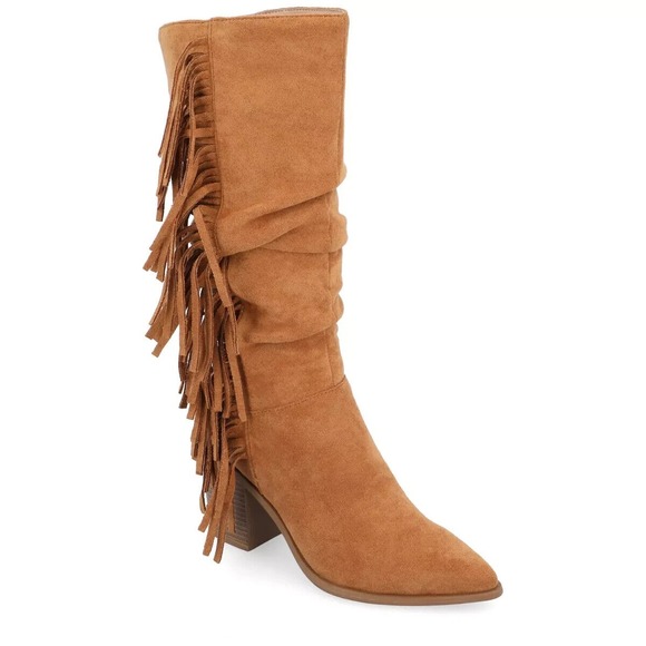 JOURNEE COLLECTION HARTLY MID CALF‎ FRINGE WESTERN BOOTS Women's 8 Wide Calf - Picture 1 of 9